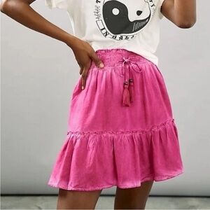 Anthropologie Pilcro Mini Skirt pink Tie Dye Tiered Tie Tassel Skirt Size XS
